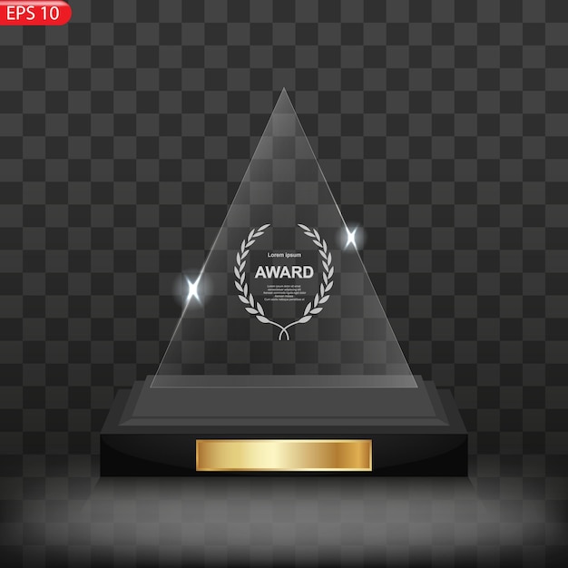 Glass trophy award vector illustration Crystal prizes with blank golden silver and bronze meda