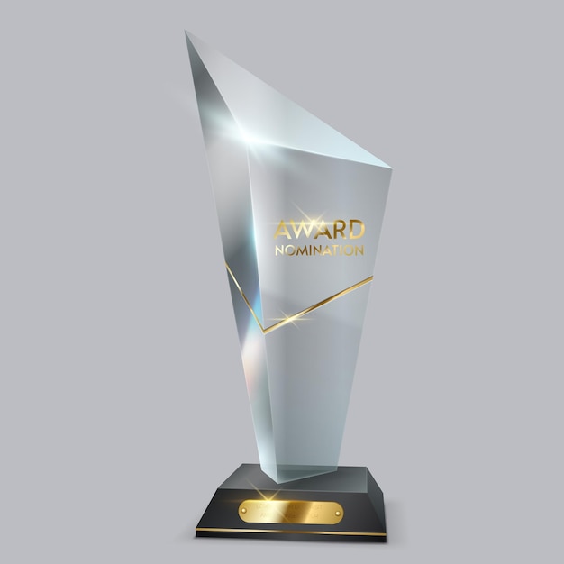 Vector glass trophy with ornament and glare vector illustration