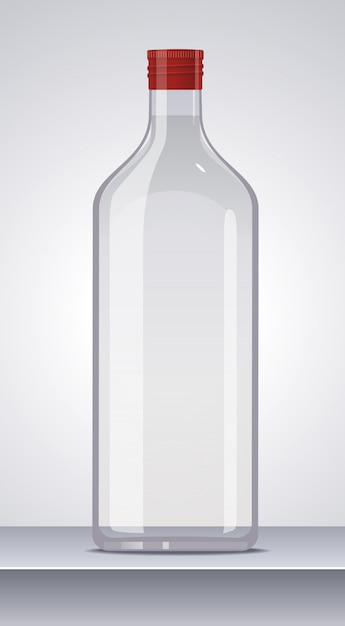 Glass vodka bottle with red cap