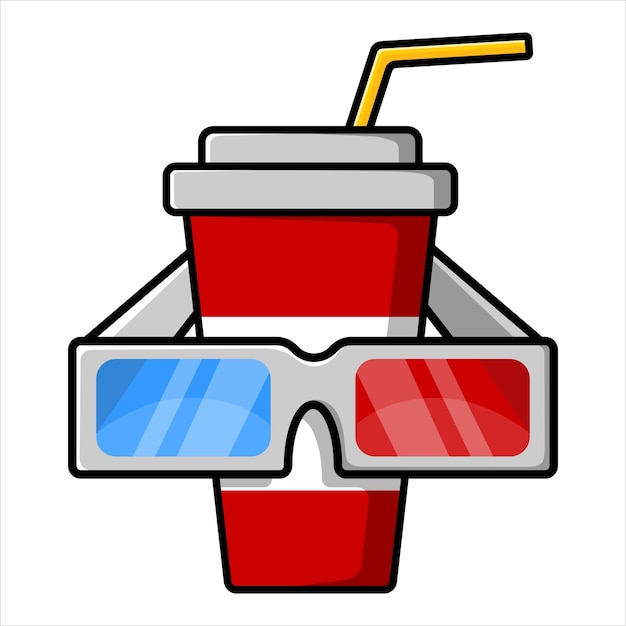 A glass with a drink and 3D glasses Vector illustration