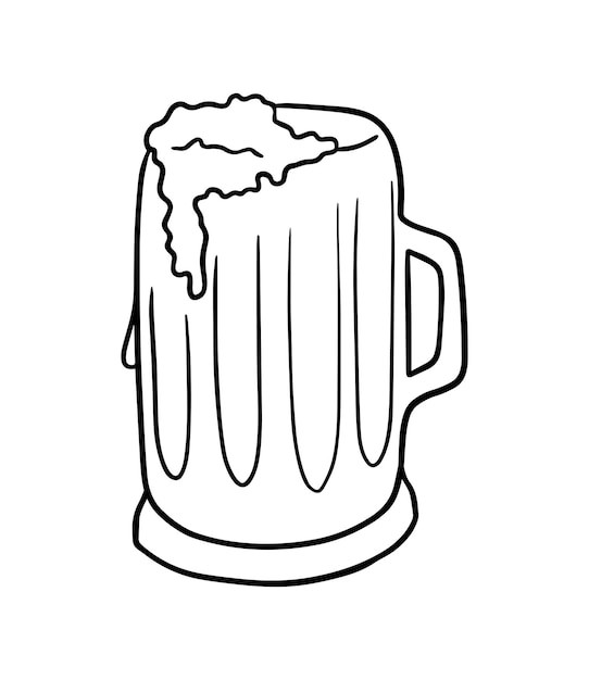 Glass with handle and beer cold alcoholic drink with foam glassware doodle linear cartoon coloring