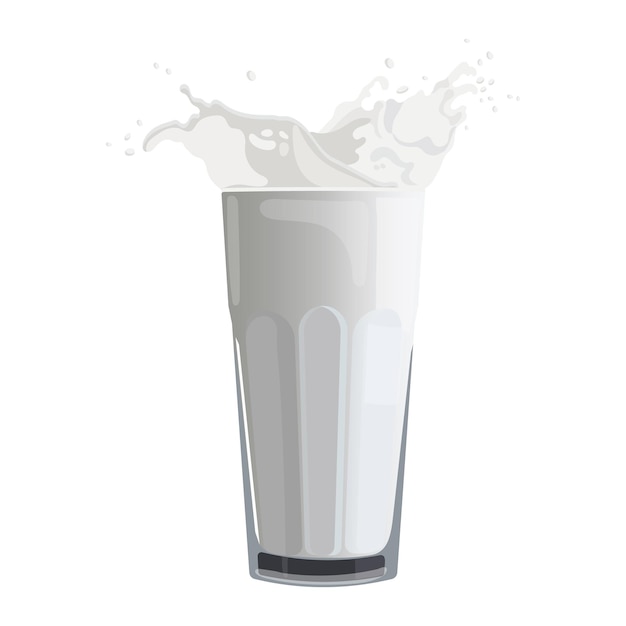 Glass with milk and milk splash on a white background Healthy drink icon illustration vector