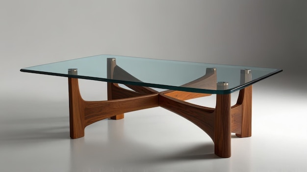 Vector a glass and wood coffee table with a wooden base