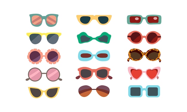 Glasses colorful vector flat set illustration Glasses vector icon set isolated Glasses summer