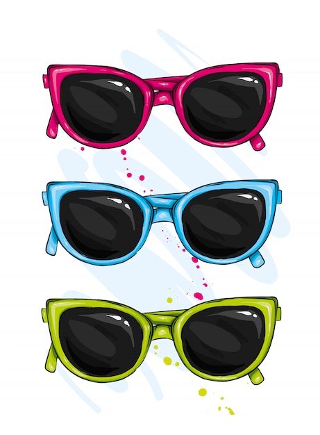 Glasses colorful vector set illustration. Glasses summer symbol.