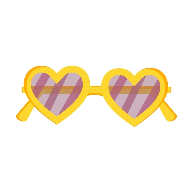 Glasses in form of heart in yellow frame on white background