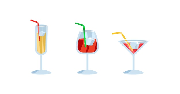 Glasses icon set Cocktail glasses Flat style Vector icons