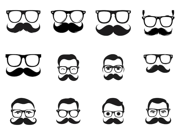 Glasses and Moustache Silhouette Mustache in hipster glasses silhouette set of mustache Glasses