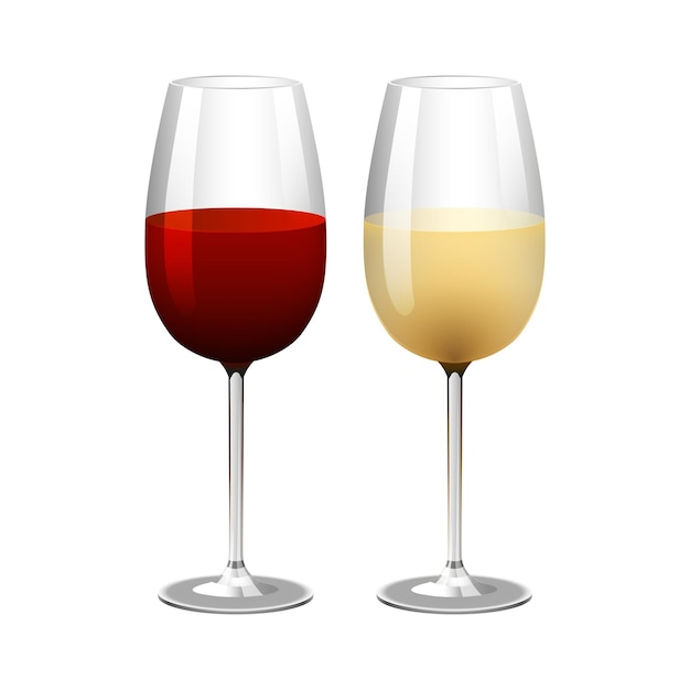 Glasses of red and white wine