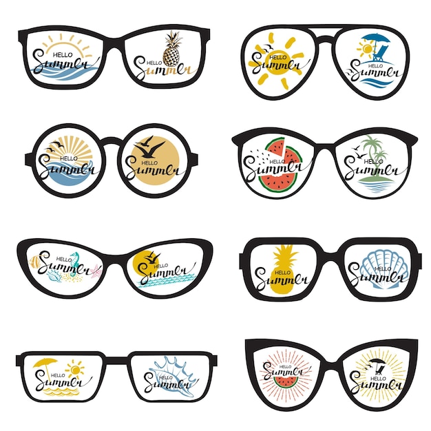 glasses set with summer vacation landscapes