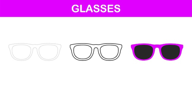 Glasses tracing and coloring worksheet for kids