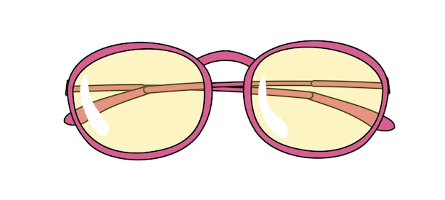 Glasses with oval frame and folded earpieces