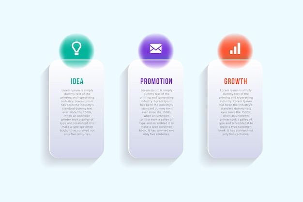 glassmorphism 3 steps business infographic template