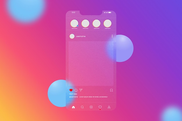 Glassmorphism instagram post template vector mockup