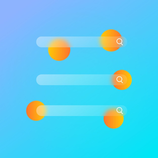 Glassmorphism search bar buttons set