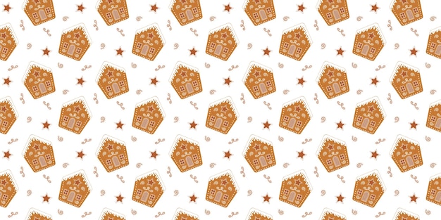 Glazed gingerbread houses seamless pattern Traditional winter biscuit cookies background Christmas or New Year scrapbooking or wrapping paper or fabric design