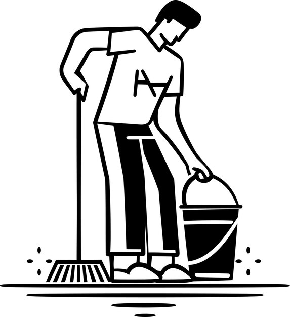 Vector gleaming floors cleaning service vector icon neat and tidy man with mop emblem