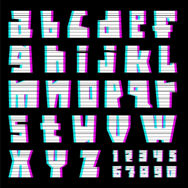 glitch alphabet with interference