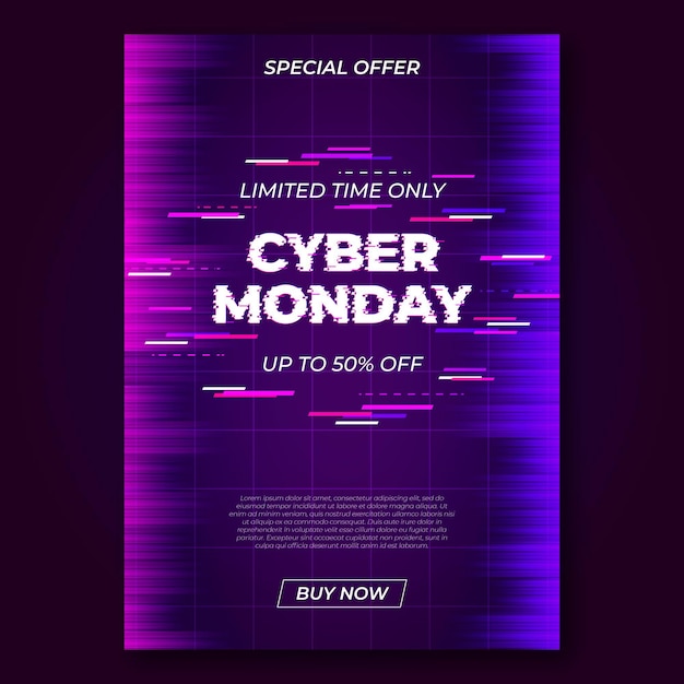 Glitch cyber monday flyer template