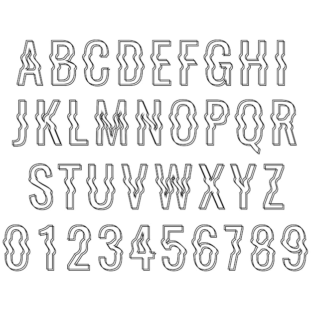 Glitch distortion alphabet template.