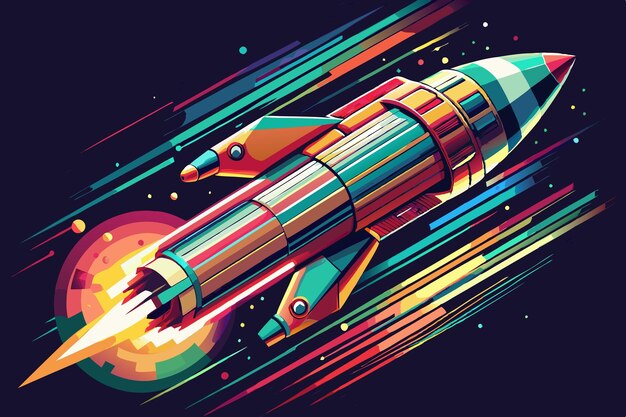 Vector glitch effect rocket illustration futuristic space rocket art for digital designs amp prints