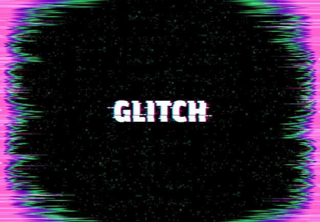 Glitch screen vector background, monitor error glitch effect with color digital pixel noise frame border and tv static error backdrop. Television bad signal or broken VHS video tape rewind texture