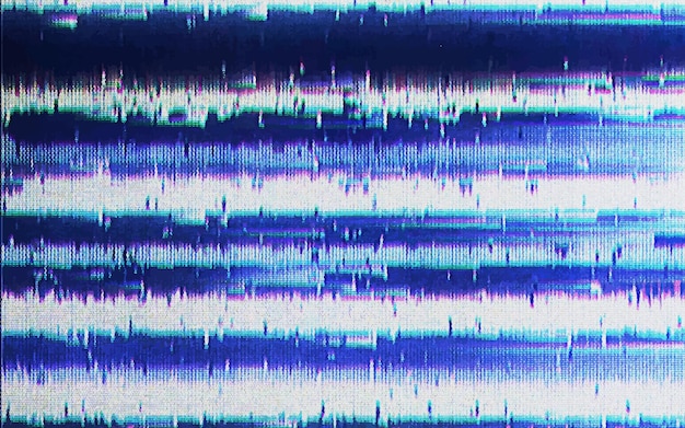 Vector glitch or static noise texture with white stripes and blue colored pixels no signal 404 error abstract background glitch screen effect background overlay digital pixel dots noise glitch error