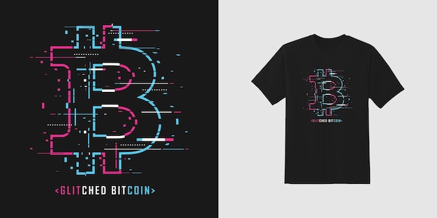 Glitche bitcoin free Premium Vector