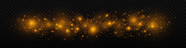 Glitter bokeh effect with bright particles. Golden light background.