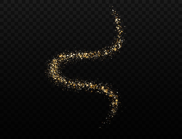 Glitter golden spiral. Gold glitter wave. Sparkling shine trail. 