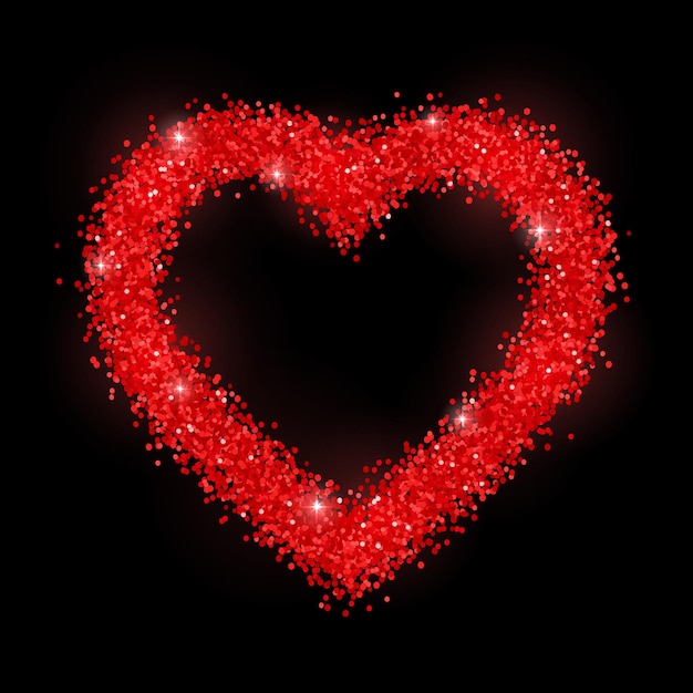 Vector glitter heart red frame on black background. vector illustration