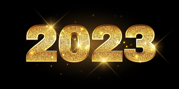 Glittery gold Happy New Year banner design