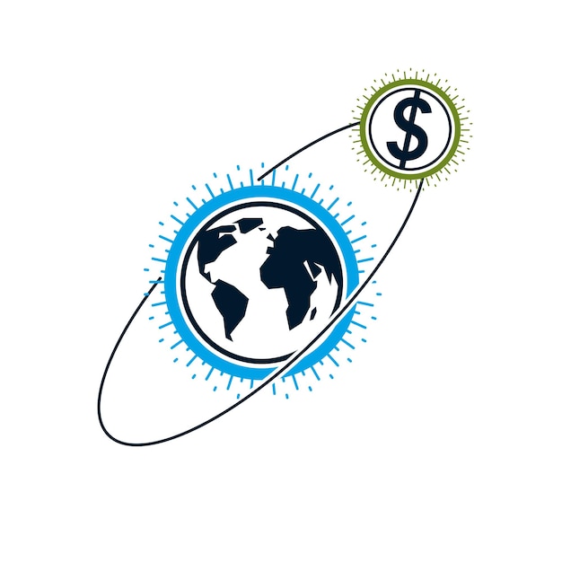 Global Business creative logo, unique vector symbol created with different elements. Global Financial System. World Economy.