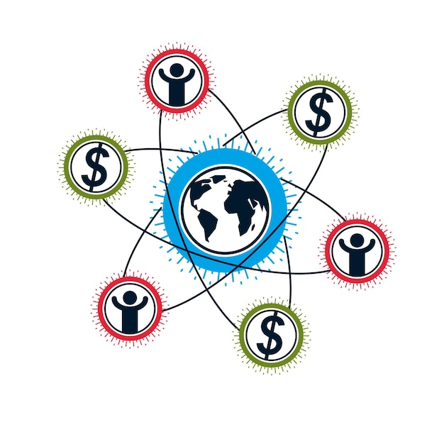 Global Business creative logo, unique vector symbol created with different elements. Global Financial System. World Economy.