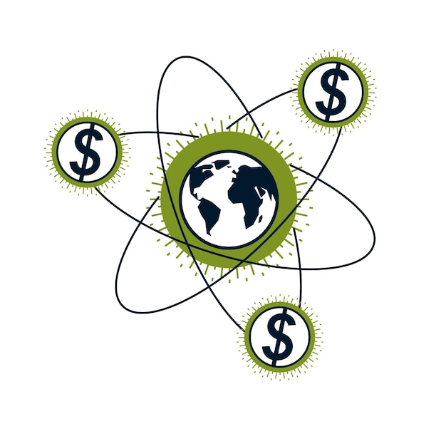 Global Business creative logo, unique vector symbol created with different elements. Global Financial System. World Economy.