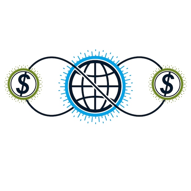 Global Business and E-Business creative logo, unique vector symbol created with different elements. Global Financial System. World Economy.