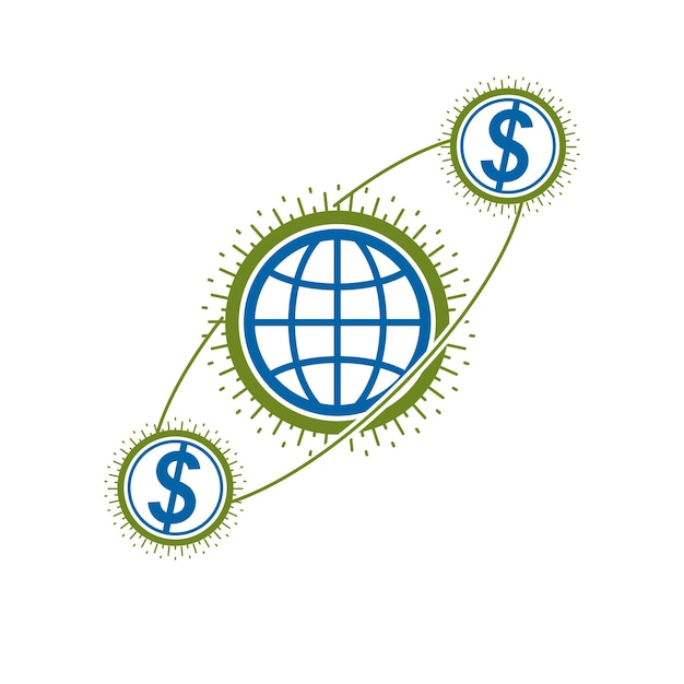 Global Business and E-Business creative logo, unique vector symbol created with different elements. Global Financial System. World Economy.