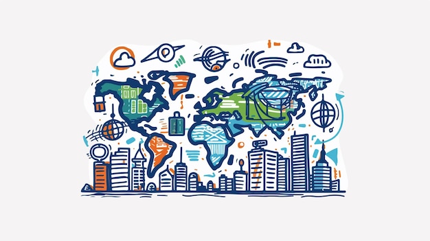 Global Business and Modern Technology Illustration