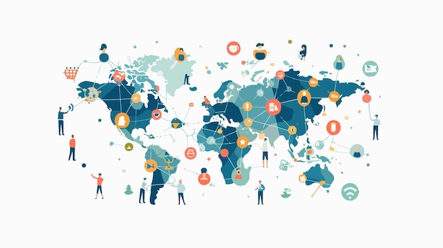 Global Business Networking and Connection in Mixed Media Flat Design