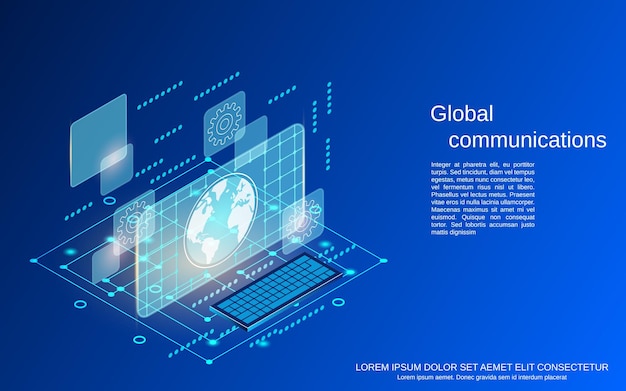 Global communications flat 3d isometric vector concept illustration