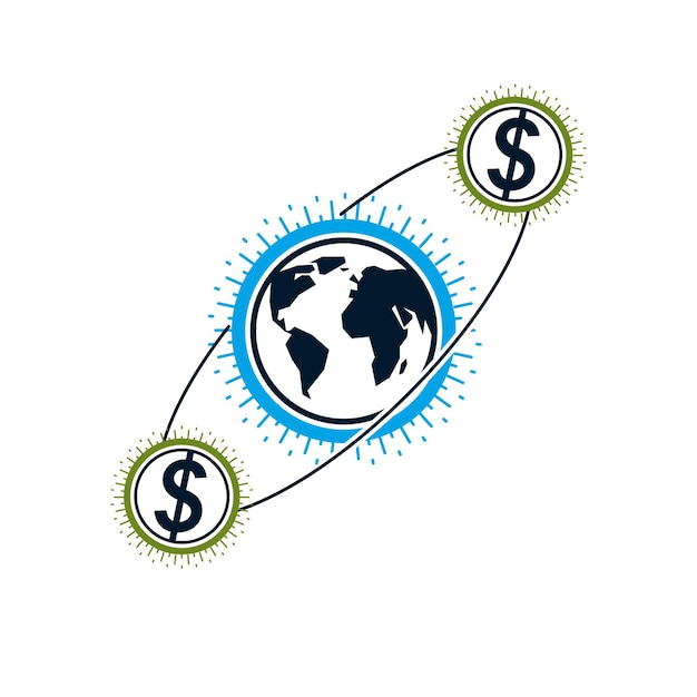 Global Cooperation and Business conceptual logo, unique vector symbol created with different elements. Global Financial System. World Economy.