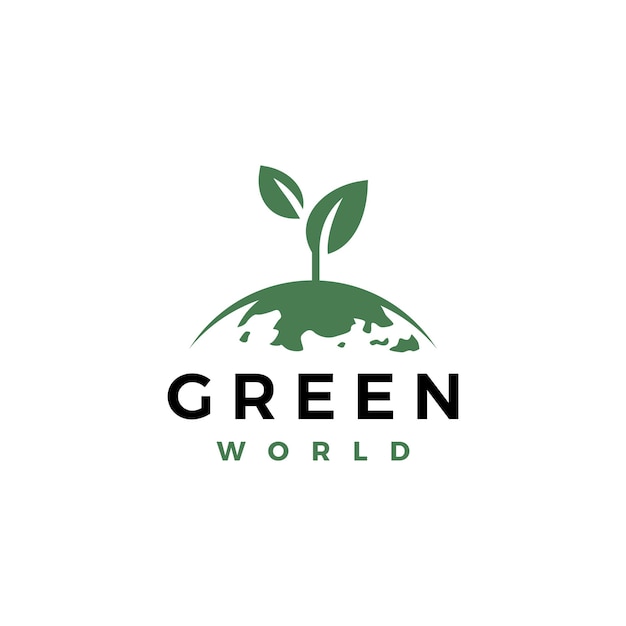 Global green leaf sprout shoots nature logo icon vector template