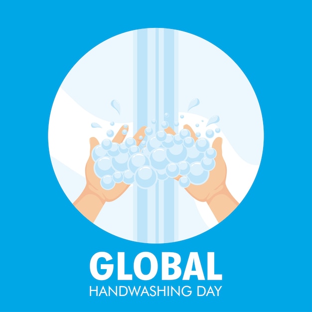 Global handwashing day campaign with water and foam in circular frame illustration design