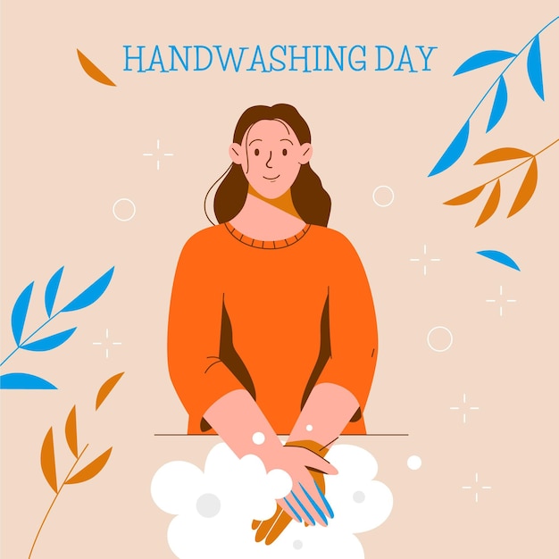 Global handwashing day illustration with woman washing hands