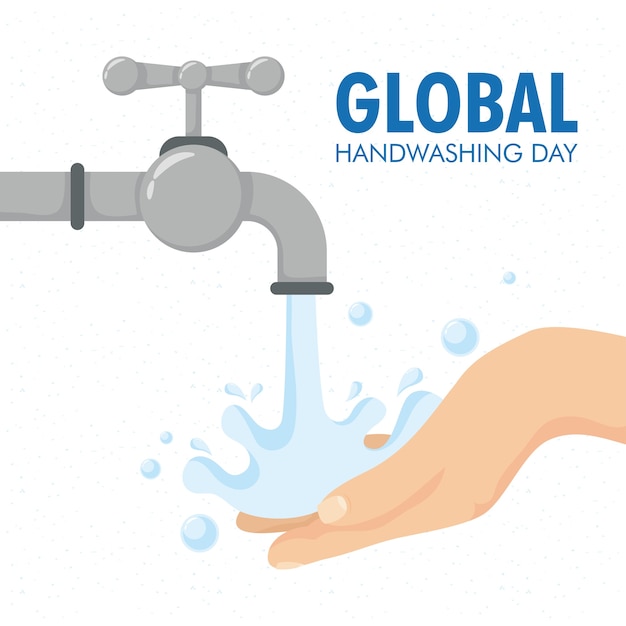 Global handwashing day lettering campaign with hands and tap illustration design