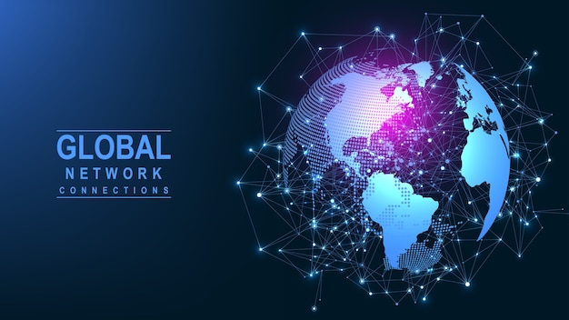 Global network connection. World map point and line composition concept of global business.