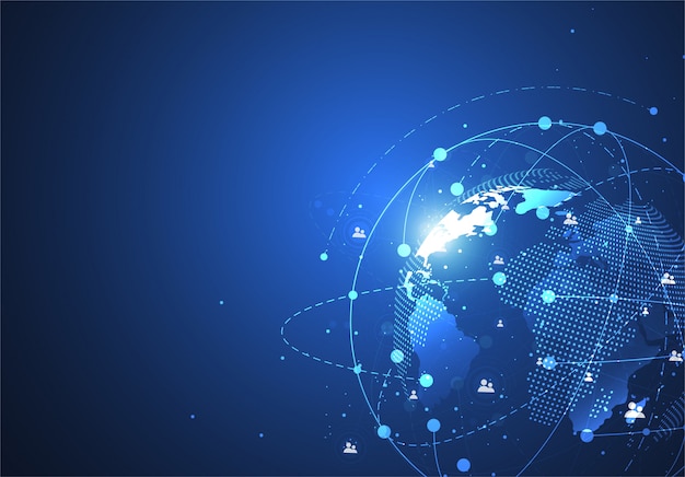 Global network connection. World map point and line composition