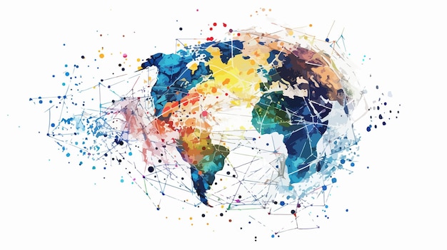 Global Network Mixed Media Handdrawn Vector Illustration