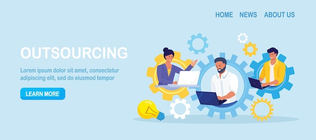 Global outsourcing freelance Teamwork and project delegation Employee work from home remotely People with different skills connecting together online and working on the same project remote work