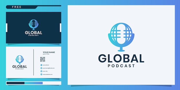 Global podcast logo design template. logo design and business card